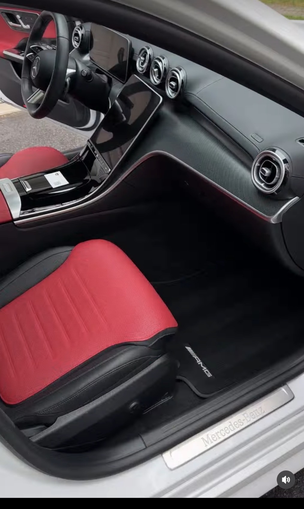 Freshly detailed black and red Mercedes interior